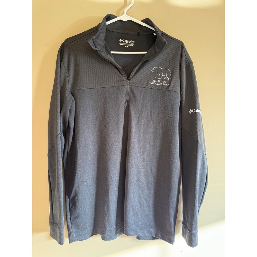 Columbia Golf Mens Yellowstone National Park Quarter Zip Pullover Gray Medium